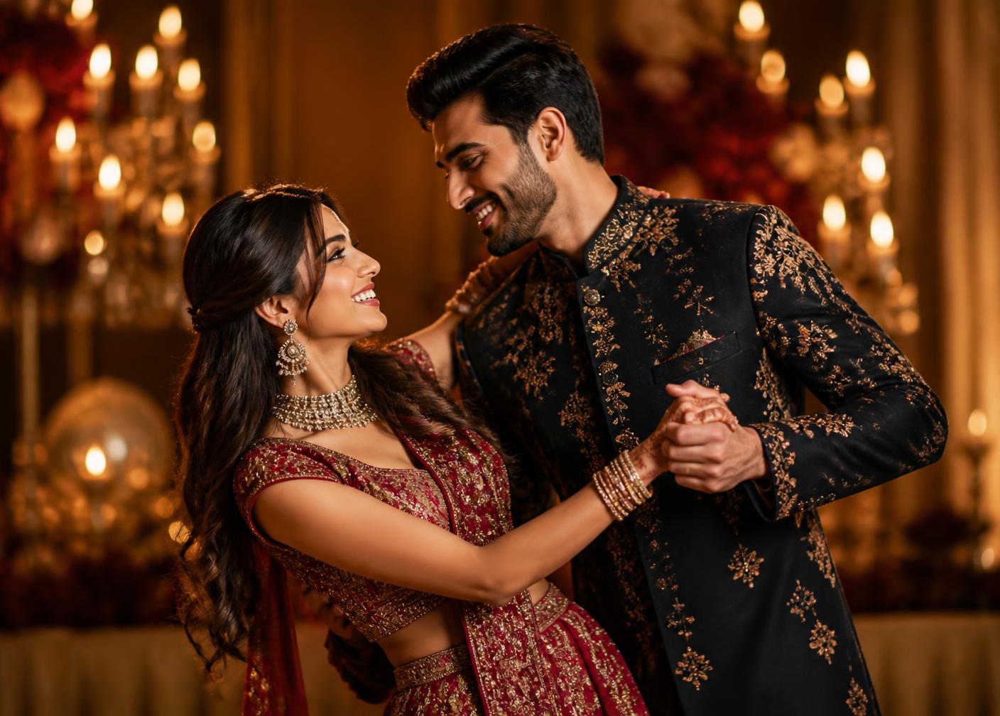 Illustrative photo of a couple rehearsing a sangeet dance